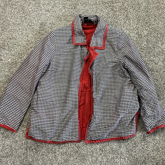 Jackets & Blazers - Nina McLemore Jacket‎ Women's Medium Gingham Silk Black White Red Trim USA Made